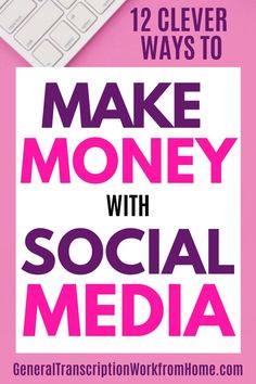 the words make money with social media on pink background