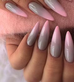 Greynails Ideas, Grey Nail Ideas, Pink And Grey Nails, Pointy Nail Designs, Grey Nail, Grey Nail Designs, Sunflower Nails