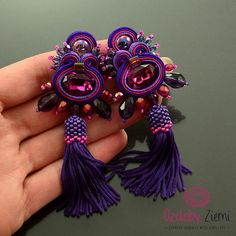 ultra violet earrings violet tassel earrings boho earrings Purple Fringe, Violet Earrings, Embroidery Beads, Soutache Earrings, Earrings Purple, Soutache Jewelry, Tassel Jewelry, Pink Earrings, Earrings Boho