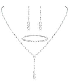 PRICES MAY VARY. 💓【BRIDAL JEWELRY SET】💓Sparkled wedding jewelry set includes 1 pc rhinestone teardrop necklace, 1 pc chain bracelet, and 1 pairs dangling earrings. With a classic and elegant design, this set of silver Bridal jewelry for wedding can perfectly complement your beauty and bring you a unique wearing experience. Don't think twice, just try it 💓【HIGH-QUALITY MATERIALS】💓This rhinestone bridal jewelry set is mainly made of environmentally friendly metal, inlaid shiny rhinestones. It Silver Bridesmaid Jewelry, Silver Bridal Jewellery, Earrings For Bride, Rhinestone Jewelry Set, Bridal Jewelry Set, Crystal Jewelry Sets, Prom Jewelry, Bridesmaid Accessories, Bridesmaid Jewelry Sets