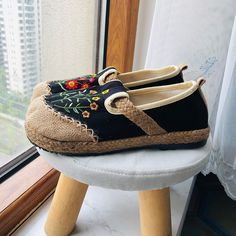 Casual Embroidered Slip-on Sneakers, Casual Embroidered Closed Toe Sneakers, Spring Embroidered Sneakers With Round Toe, Spring Embroidered Round Toe Sneakers, Spring Sneakers With Embroidered Round Toe, Casual Embroidered Sneakers, Embroidered Closed Toe Sneakers For Spring, Embroidered Casual Flats, Embroidered Sneakers For Spring