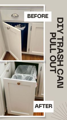 diy kitchen trash can storage ideas How To Make A Pull Out Trash Can Cabinet, Kitchen Cabinet Garbage Drawer, Trash Can Inside Cabinet, Garbage Can In Pantry, Slide Out Garbage Can Diy, Pull Out Trash And Recycling, Diy Trash Can Cabinet Coffee Bar, Kitchen Cabinet Trash Can Ideas, Pullout Garbage Cabinet