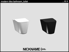 two modern toilets are shown side by side, one is black and the other is white