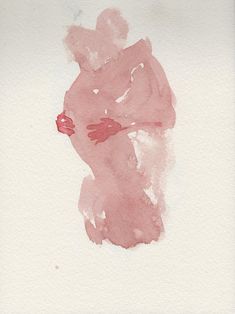 a watercolor painting of a woman's body in pink on white paper with red ink