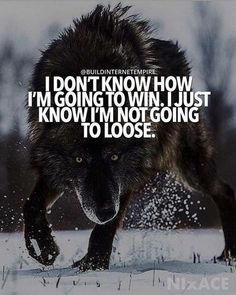 a wolf running in the snow with a quote on it that says i don't know how i'm going to win