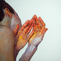 a painting of a man holding his hands together