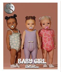 three dolls are standing next to each other with the words baby girl collection on them