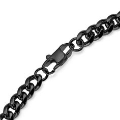 * Surgical-grade stainless steel build
 * Fastens easily with lobster claw clasp Elegant Black Curb Chain Necklace, Classic Black Link Jewelry, Black Chain Link Jewelry With Solid Construction, Black Chain Link Jewelry With Lobster Clasp, Minimalist Black Chain Link Jewelry, Elegant Black Cuban Link Necklace, Modern Black Necklace With Curb Chain, Black Curb Chain Link Necklace, Classic Black Chain Link Necklace