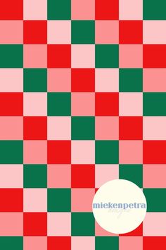 a red and green checkered pattern with a white circle