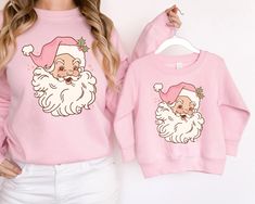 Christmas Sweatshirts - Various Prints Sizes 2T - Adult 2XL Color Graphic Design, Christmas Pullover, Christmas Wear, Pink Santa, Preppy Christmas, Santa Sweatshirt, Retro Santa, Christmas Clothes, Print Transfer