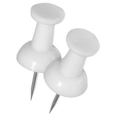 two white plastic knobs with metal tip on each side and one is slightly pointed at the top