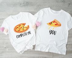 "Pizza and Pizza Slice Couple T-shirt, Pizza Shirt, Matching Valentine Shirts, Funny Soulmate Gifts, You and me Shirt, You Complete Me Tee, Hubby Wifey Shirt, Cute Fiance Gift For Him, Boyfriend Girlfriend Gift ----- How To Order ----- 1-) Please, check and review all the photos. 2-) Choose your t-shirt size and color. *Different styles of shirts may have different shades of same color choice due to different manufacturer brands. *For this reason, we recommend you to match shirts from the same styles if you want precisely matching colors (ex. Unisex, V-necks, Toddler, etc.). 3-) Click add to cart. You can go back to add more shirts. 4-)Click \"Proceed to check out\". 5-)When you check out, you can add a note to seller for any request. ----- Unisex Shirts ----- * Unisex t shirt fits like a Hubby Wifey Shirts, Wifey Shirt, Weird Furniture, Valentine Shirts, Funny Couple Shirts, Pizza Shirt, Pizza Funny, Mrs Shirt, You Complete Me