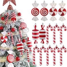 christmas tree decorations and ornaments with candy canes