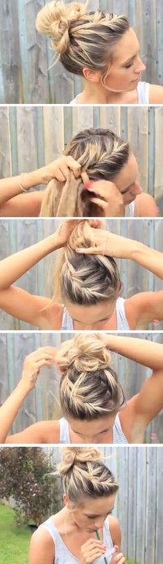 A messy bun is PERFECT for the beach, but here are a few more hairstyles you can try out this summer! Updo Casual, Makeup Idea, Awesome Hair, Hairstyles Updo, Hair Tutorials Easy, Easy Braids, Prom Hairstyles, Long Bob, Hair Cut