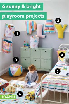 a child's bedroom with lots of playrooms and toys on the floor