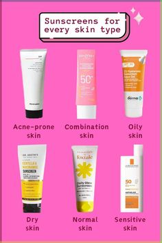 Discover the perfect sunscreen for your skin type! From dry to oily, sensitive to acne-prone, find the ideal SPF protection to keep your skin safe and healthy all year round. #Skincare #Sunscreen #HealthySkin Sunscreen For Oily Sensitive Skin, Sunscreen For Oily Skin And Acne, Basic Skincare Routine Dry Skin, Skin Care For Acne And Dry Skin, Best Sensitive Skin Care Products, Best Sunscreen For All Skin Type, Sunscreen For Acne And Oily Skin, Skin Care Routine For Sensitive Acne Prone Skin, Types Of Sunscreen