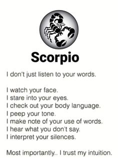 a poem with the words scorpio written in black and white, on a white background