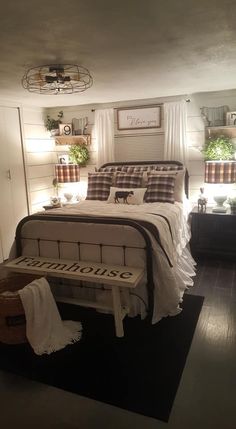 a bed room with a neatly made bed