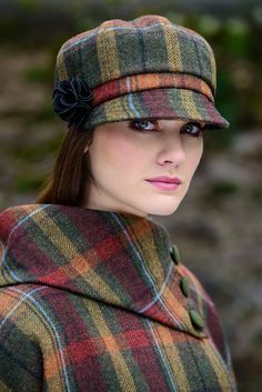 Ladies Tweed Newsboy Hat - Autumn Plaid - Made in Ireland Celtic Accessories, Irish Plaid, Newsboy Hat Women, News Boy Cap, Autumn Countryside, Tweed Hat, Flapper Hat, Baker Boy Hat, Hat Patterns To Sew