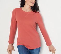 There's nothing we love more than a casual waffle-knit top. Wear this one all autumn long with a blanket shawl or cozy booties. From Denim & Co.® Fashions. Intentional Design, Jeans Joggers, Blanket Shawl, Waffle Knit Top, Love More, Long Sleeve Knit Tops, A Blanket, Leather Jackets, Waffle Knit