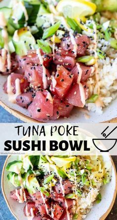 tuna poke and sushi bowl on two plates