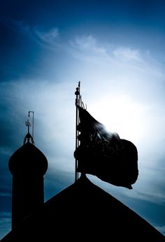 the top of a building with a weather vane on it and a flag flying in the wind