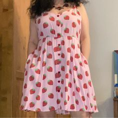 Nwt Hot Topic Strawberry Shortcake Dress With Red Heart Buttons. Discontinued. Has Pockets And Adjustable Straps. Size M. Comes With Extra Heart Buttons. All Items Are Considered In Excellent Wearable Condition, Unless Otherwise Mentioned And Shown In Pictures. Orders And Payment Are Only Accepted Through Poshmark. If You Would Like Measurements, More Pictures, Or Any Other Info, Please Ask Before Purchasing. We Do Not Accept Returns Or Do Partial Refunds, But We Very Much Support Reposhing, So Cute Cotton V-neck Sundress, Cute Midi Length Sundress, Casual Strawberry Print Dress For Brunch, Sweet Pink Sleeveless Mini Dress, Cute Red Cotton Mini Dress, Cute Red V-neck Mini Dress, Retro Dresses With Strawberry Print For Spring, Strawberry Shortcake Pajamas, Strawberry Shortcake Clothing