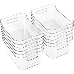 six clear plastic containers stacked on top of each other