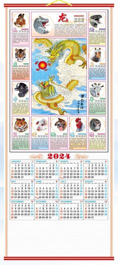 a chinese calendar with animals on it