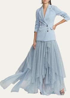 Blazer Tulle Skirt, Blazer And Long Skirt, Ugly Fashion, Blue Tulle Dress, Maxi Pencil Skirt, Bustle Skirt, Tulle Maxi Skirt, Cotton Maxi Skirts, Latest Skirts