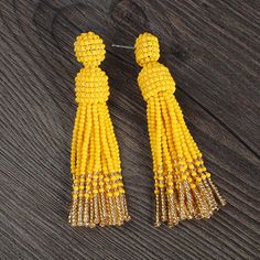 Champagne Gold Bead Tassel Earring oscar de la renta tassel Yellow Round Bead Earrings For Party, Yellow Tassel Drop Earrings With Dangling Beads, Yellow Tassel Earrings With Dangling Beads As Gift, Yellow Dangle Tassel Earrings Gift, Yellow Dangling Beads Earrings For Party, Yellow Tassel Earrings As Gift, Yellow Beaded Tassel Earrings As Gift, Yellow Dangle Tassel Earrings For Party, Yellow Tassel Drop Earrings For Party