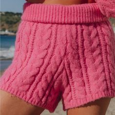 Pink Daily Drill Xs/S Knit Shorts So Cute And Cozy For Fall Nwt Knit Shorts With Elastic Waistband, Cozy Pink Short Bottoms, Cozy Short Bottoms For Winter, Cozy Knit Shorts, Casual Pink Knit Bottoms, Daily Drills, Sweater Shorts, Wool Shorts, Barbie Core