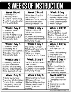 the 3 weeks of instruction for kids to learn how to use this printable activity