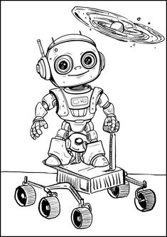 Free Printable Robot Coloring Pages for Kids Bot Droid ai space car outer space Space Car