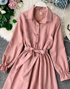 Cute A line long sleeve dress autumn clothing 1068 – girlhomeshops Autumn Clothing, Clothing Fabric, Dress Autumn, Blue Coffee, Pink Brown, Fall Dresses, Sleeve Dress, Free Size, Custom Sizing