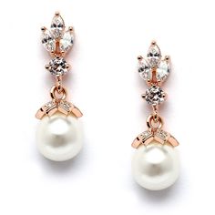 PRICES MAY VARY. LUXURY STYLE: Rose Gold Bridal Earrings with Ivory Pearls, Marquis-Cut Cubic Zirconia and Light Ivory Round Pearl Drops, Great for Brides, Bridesmaids, Prom or Casual Everyday Wear PERFECT SIZE: Genuine Rose Gold Plating with the Look of Fine Jewelry, Perfect Dainty Dangle Style measures 7/8" high for Understated Sophistication, Posts with Comfort Disc Backs QUALITY DESIGN: Finest Quality AAAAA Cubic Zirconia for Diamond-like Brilliance, Luminescent Cream Colored Simulated Pearl Rose Gold Bridesmaid Jewelry, Rose Gold Wedding Earrings, Gold Wedding Earrings, Gold Bridesmaid Jewelry, Rose Gold Earrings Wedding, Rose Gold Bridal Earrings, Pageant Earrings, Gold Earrings Wedding, Pearl Earrings Wedding