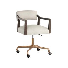 a white office chair with wheels and casteors