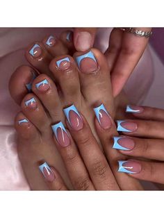 Blue and White  Collar   Colorblock,Graphic,Plants Color Nails Embellished   Nail,Hand & Foot Care Blue Nails And Toes, Blue French Tip Toes, Blue Acrylic Toes, Nails Kit, Girly Acrylic, Polish Nails, Colored Acrylic Nails, Perfect Manicure