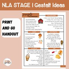 a poster with words and pictures on it that says, nla stage i gestat ideas print and go handout