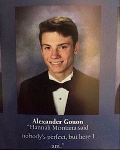 a man in a tuxedo and bow tie is smiling at the camera with an ad on it