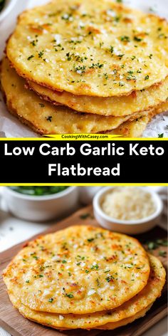 low carb garlic keto flatbread on a cutting board