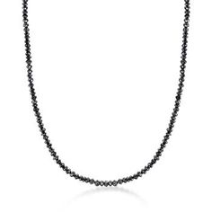 Ross-Simons - 28.00ct t.w. Black Diamond Bead Necklace, 14kt White Gold. 18". An RS exclusive. Bold, dramatic and elegant - black is the diamond's hottest new shade and this necklace shines! 28.00 ct. t.w. of 2-3mm black diamonds smolder here in the form of faceted beads. Fastens with a 14kt white gold lobster clasp. Black diamond bead necklace. Diamond birthstones are the perfect gift for April birthdays. Classic Faceted Necklace For Formal Occasions, Formal Single Strand Black Necklace, Formal Black Single Strand Necklaces, Formal Black Single Strand Necklace, Classic Black Diamond-cut Necklace, Classic Black Faceted Jewelry, Classic Formal Necklaces With Black Diamonds, Formal Classic Necklaces With Black Diamonds, Diamond Earring Jackets