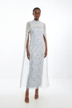 Crystal Embellished Cape Detail Maxi Dress Capsule Wardrobe Dresses, Hen Do Outfits, Workwear Capsule Wardrobe, Latest Maxi Dresses, Outfits For Mexico, Spring Wedding Guest Dress, Petite Business Casual, Maxi Dress Collection, Fall Wedding Guest Dress