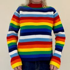 Vintage 1970s 80s Colorful Rainbow Pullover Sweater // Acrylic Ski Winter Groovy Colorful Long Sleeved Knit - Etsy Rainbow Crew Neck Top For Winter, Playful Fall Tops In Bright Colors, Rainbow Long Sleeve Top For Winter, Rainbow Long Sleeve Sweater For Fall, Rainbow Crew Neck Sweater For Fall, Colorful Playful Sweater For Fall, Fun Multicolor Spring Sweater, Fun Multicolor Cotton Sweater, Winter Rainbow Long Sleeve Top