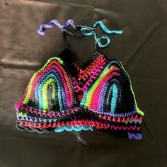 Crochet crop top is size medium/large Crochet Corset Top, Crochet Corset, Corset Top Black, Neon Stripes, Crochet Crop, Crochet Crop Top, Halter Crop Top, Corset Top, Womens Clothing Tops