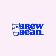 a blue and white logo with the words brew bean on it's left side