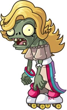 a cartoon zombie riding on a skateboard with her mouth open and eyes wide open