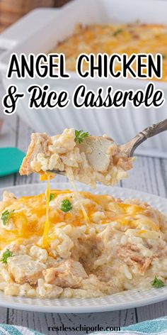 a white plate topped with chicken and rice casserole