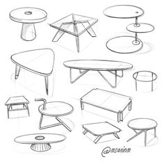 various tables and stools are shown in this drawing lesson for beginners to learn how to draw furniture