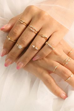 Rue Gembon Ayanna Gold Midi Ring Set #ruegembon #rings #ring #goldring #goldrings #ringstack #daintyrings #fashionjewelry #fashionaccessories Midi Rings Gold, Ring Stacks, Midi Ring Set, Art Deco Diamond Rings, Midi Ring, Curved Wedding Band